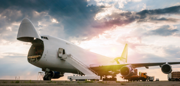 Freight aeroplane being loaded